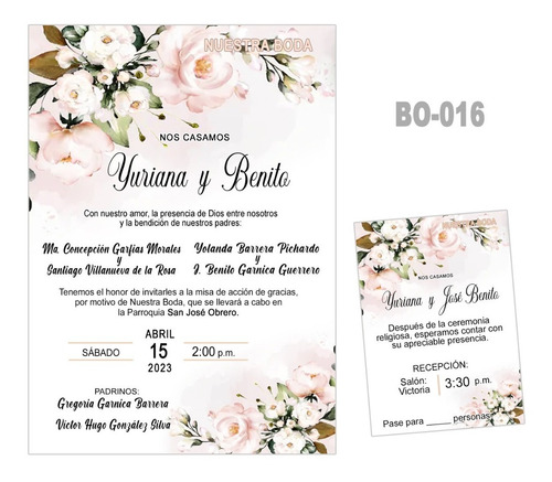 50 Invitaciones Para Boda, Matrimonio, Floral Tam. 5x7 Pulg
