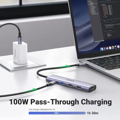 Adaptador Usb-c Ugreen, Hdmi 4k, 5 Puertos, 3 Puertos Usb-a
