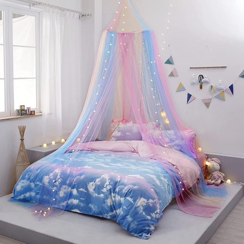 Toldo De Cama Para Niñas Con Luces, Arcoíris, Mosquitera Aki