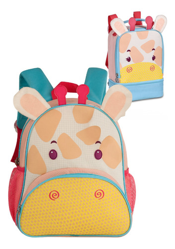 Mochila Creche Menina De Costas Com Lancheira Escolinha Pets Cor Vaquinha Desenho Do Tecido Liso