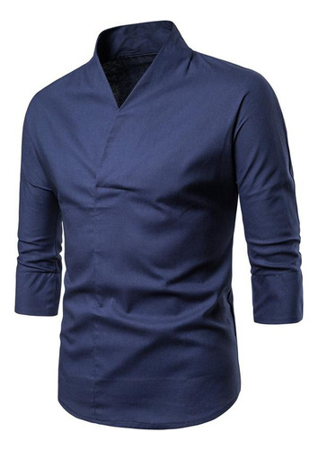 Blusa 3/4 Streetwear Hombre Oriental Cuello En V Lino Hombre