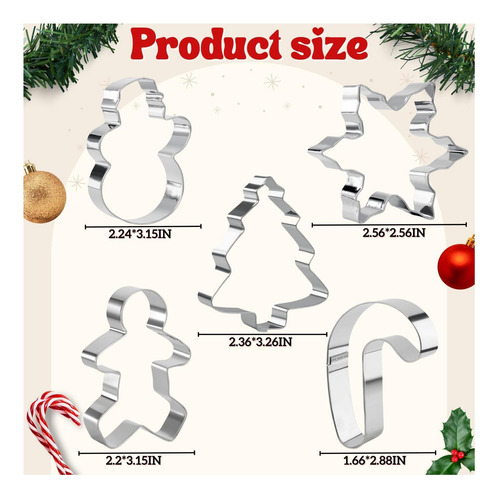 Juego De Cortadores De Galletas Navideñas De Orapink, 5 Pcs
