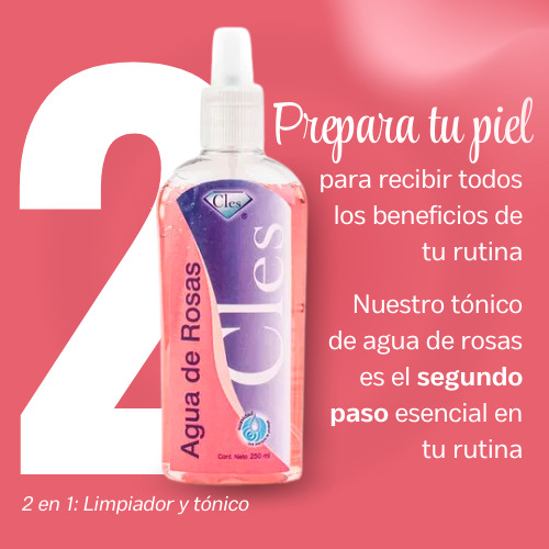 Agua De Rosas 250ml Tónico Facial, Cles, 2 Piezas