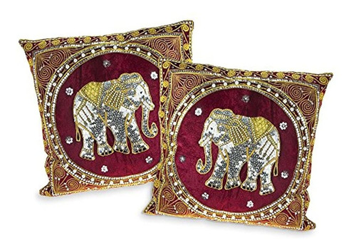 Thai Elefante Bordado Terciopelo Throw Fundas De Almohada 2