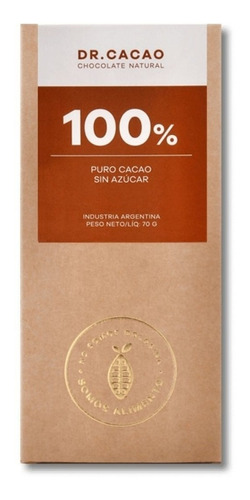 Chocolate Puro Dr Cacao Al 100% - Sin Azúcar (2 Unidades)