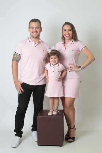 Kit Família Polos Rosa Amor 3 Peças