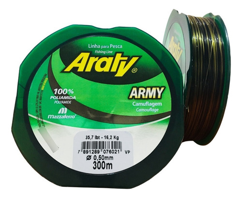 Linha Pra Pesca Araty Army 050mm 300mts 35,7lbs Cor Camuflada