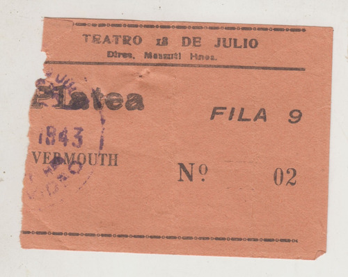 1943 Entrada Al Teatro 18 De Julio Montevideo Ephemera Raro