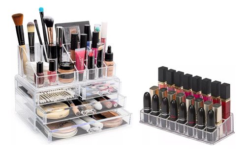 Organizador De Maquillaje + Organizador De Labiales Acrílico