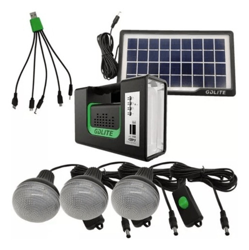 Kit Panel Solar Con Batería Y 3 Bombillos De 3w Usb 5v Radio