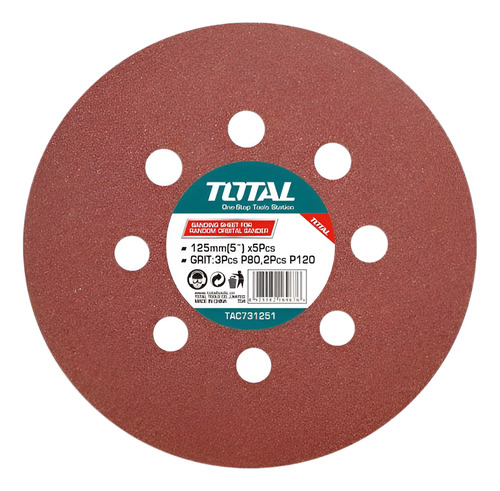 Lija Circular 125 Mm Total X 5 Unidades Grano 80/120 Cantidad De Granos 2