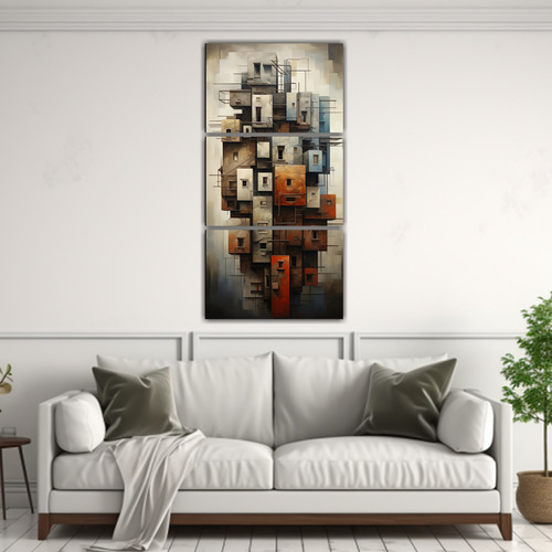 120x240cm 3 Cuadros De Edificios Abstractos En Colores Vibra