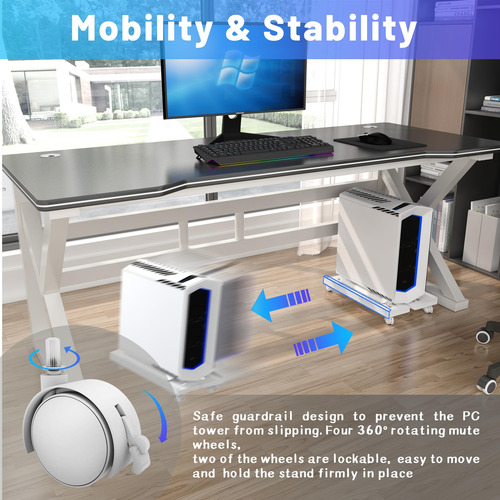 Soporte De Cpu Móvil Ajustable Con Ruedas Giratorias Blanco