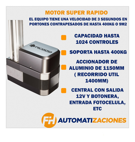 Motor Porton Levadizo Automatico Rapido Rossi 400kg 3 Seg