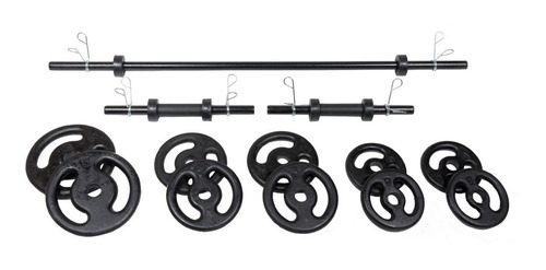 Kit Completo Musculação Fitness Barras 30kg Anilhas Presilha