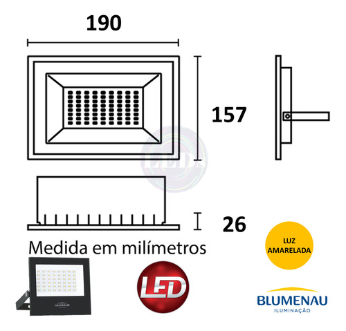 Kit 10 Refletor Led 100w Branco Quente 3000k Ip66 Amarela