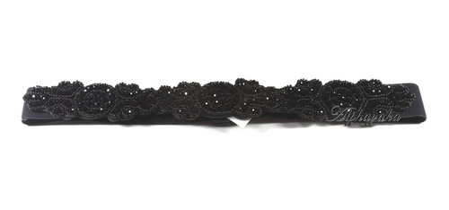 Imagem 3 de 5 de Lindo Cinto Elástico Feminino Preto Festa Com Pedras