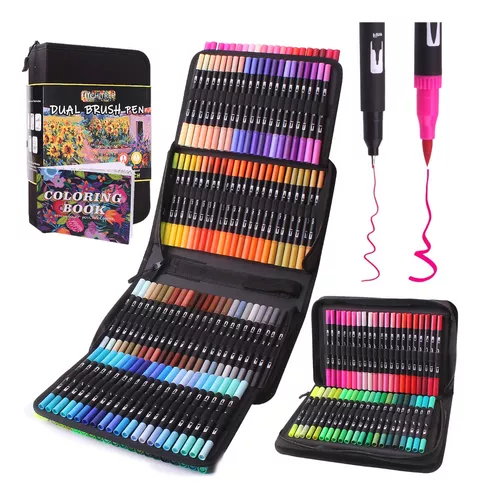 Rotulador de doble punta, 120 marcadores de doble punta de colores,  marcadores de caligrafía, marcadores de doble punta para colorear para  adultos