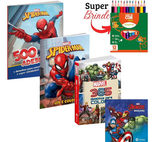 Kit Livro Infantil Para Meninos Livro Para Colorir E Atividades Divertidas Universo Marvel Homem Aranha, Huck, Thor, Capitão América, Homem De Ferro, Guardiões Da Galáxia, Entretenimento Educação 