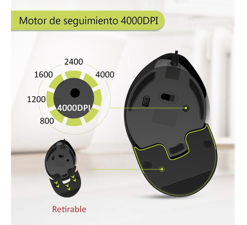 Mouse Vertical, Mouse Ergonômico Com Fio, 5 Níveis De Dpi