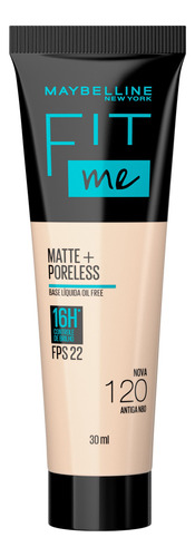 Base de maquiagem líquida Maybelline Fit Me Matte+ Poreless Fit Me FPS tom nova 120 antiga n80  -  72mL 45g