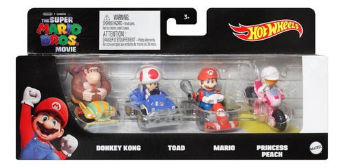 Mario Kart Hot Wheels 4 Pack Película Toad Peach Donkey Kong Color Negro