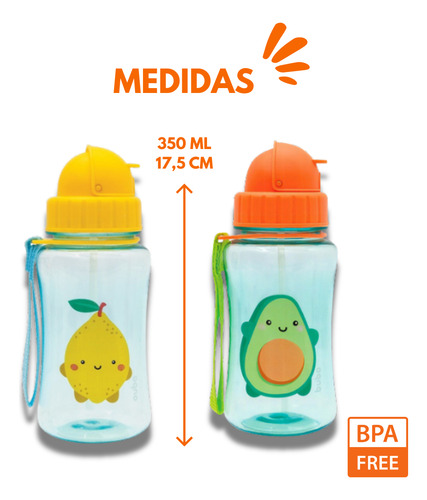 Garrafa Infantil Buba Fruta 350 Ml Com Canudo Retratil Alça