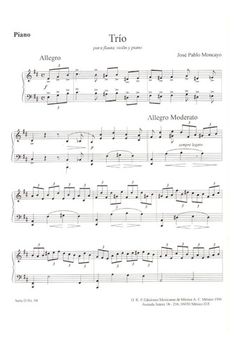 José Pablo Moncayo: Trío Para Flauta, Violín Y Piano (partes