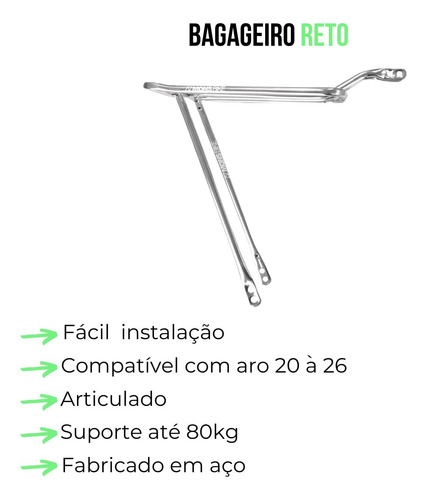 Garupa Reta De Bike Bagageiro Bicicleta Cromada Aro 20 24 26 Aço Articulado Tubular