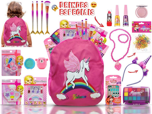 Imagem 1 de 10 de Kit Maquiagem Infantil Com Mochila Completo Bz135 + Brindes