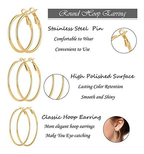 8 Pares De Aretes De Aro Dorados De Acero Inoxidable, Conjun