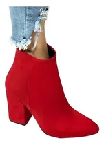 Comprar Zapatos Mujer Botines Rojo Botas Con Taco Casual