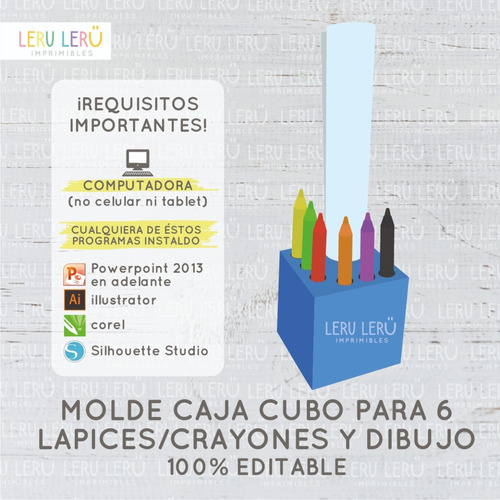Molde Caja Cubo Para Dibujos Lapices O Crayones (editable)