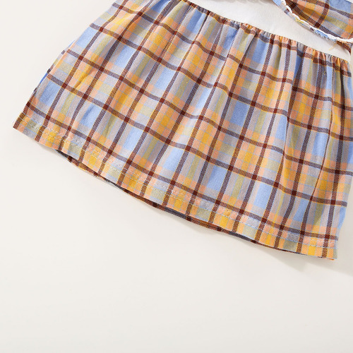 Vestido A Cuadros Bebé Con Lazo Grante Diseño De Doble Capa