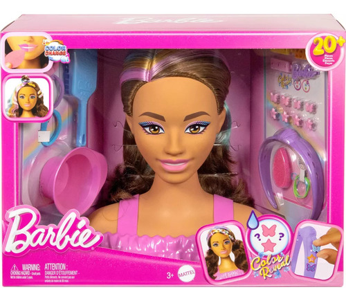 Barbie Styling Head 20 Accesorios Cabeza Para Peinar Castaña