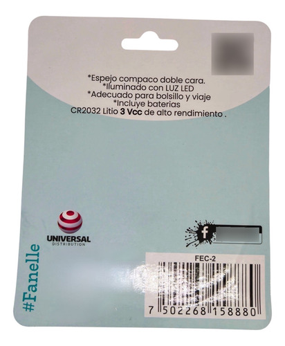 Espejo Para Bolsillo Fanelle Con Led Doble Espejo 1 Pieza