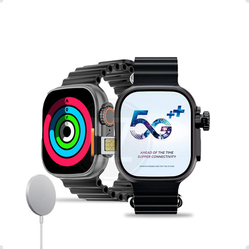 Relógio Chip Smartwatch Amoled 4g Wifi Baixa Apps Playstore Caixa Preto Black Titanium Pulseira Cinza Meia Noite Bisel Preto Black Titanium Desenho Da Pulseira Ocean