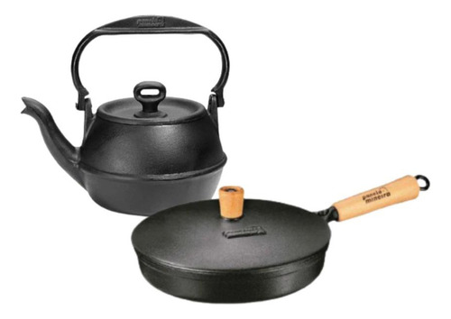 Conjunto Frigideira Ferro 23cm E Chaleira 2l Panela Mineira