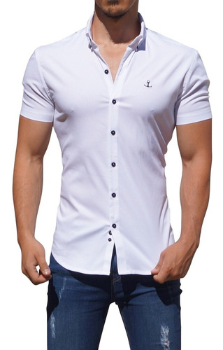 Camisas John Leopard Manga Corta Blanca Slim Fit