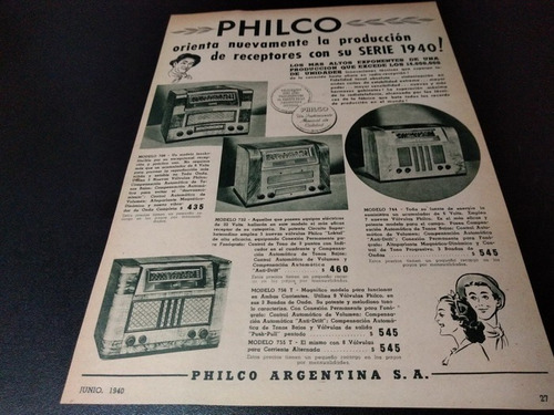 (pb107) Publicidad Clipping Receptores Philco * 1940