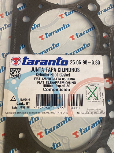 Imagen 2 de 2 de Junta Tapa Cilindro Competicion Fiat 1.5 - Espesor - 0.8 Mm
