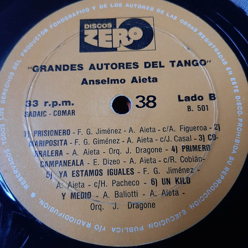 Sin Tapa Disco Anselmo Aieta Grandes Autores Del Tango T0