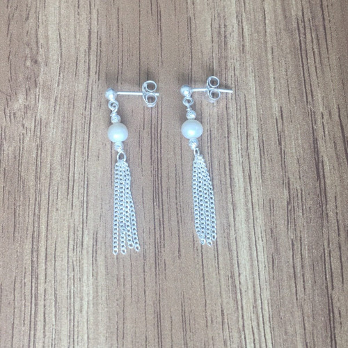 Imagen 5 de 9 de Aretes Largos De Plata 925 Y Perla Natural Mujer Agálea