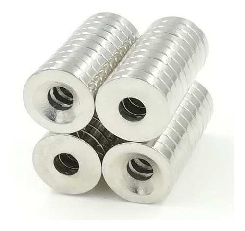 Imagen 5 de 5 de 100 Piezas Imán Neodimio N35 Anillo 20x4mm Avellanado 5mm