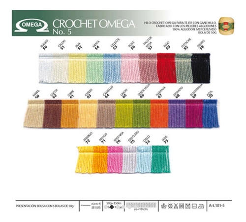 Hilo Crochet Omega #5, Algodón (12 Pzs) Colores A Elegir