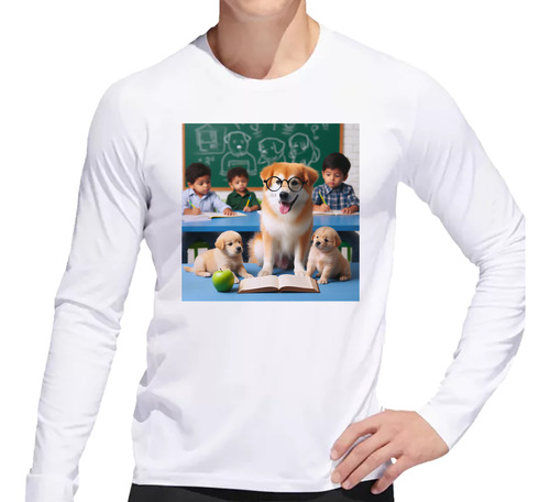 Remera Hombre Ml Perro Con Anteojos Y Perritos Leyendo