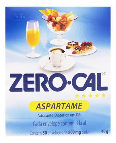 Adoçante em Pó Aspartame Zero Cal Caixa 40g 50 Unidades