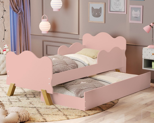 Mini Cama Com Auxiliar Sapateira Bicama Angel Nuvem Infantil Cor Rosa