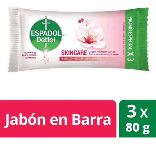 Espadol Dettol Skincare Jabón En Barra 80 G X 3 Unidades