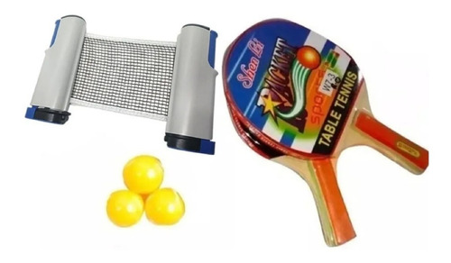 Kit Malla Retráctil Ping Pong + Raquetas Juego Deporte